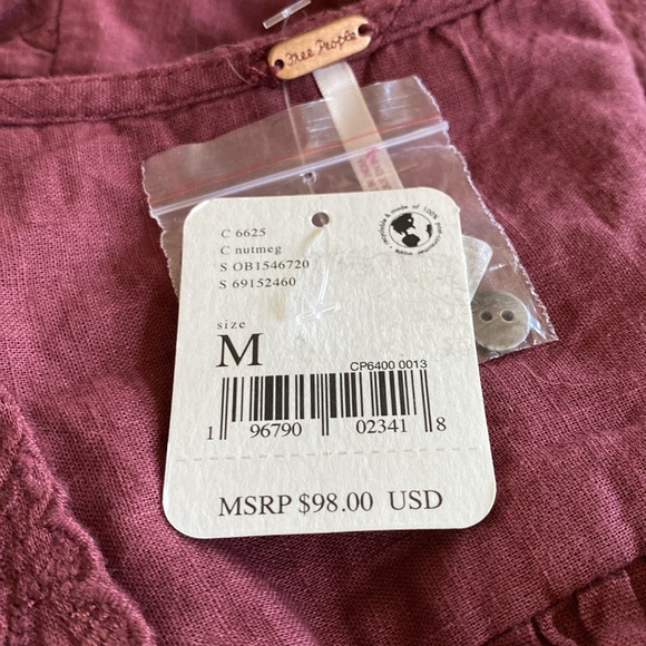 Free People NEW Embroidered Laurie short sleeve Blouse - Picture 13 of 16